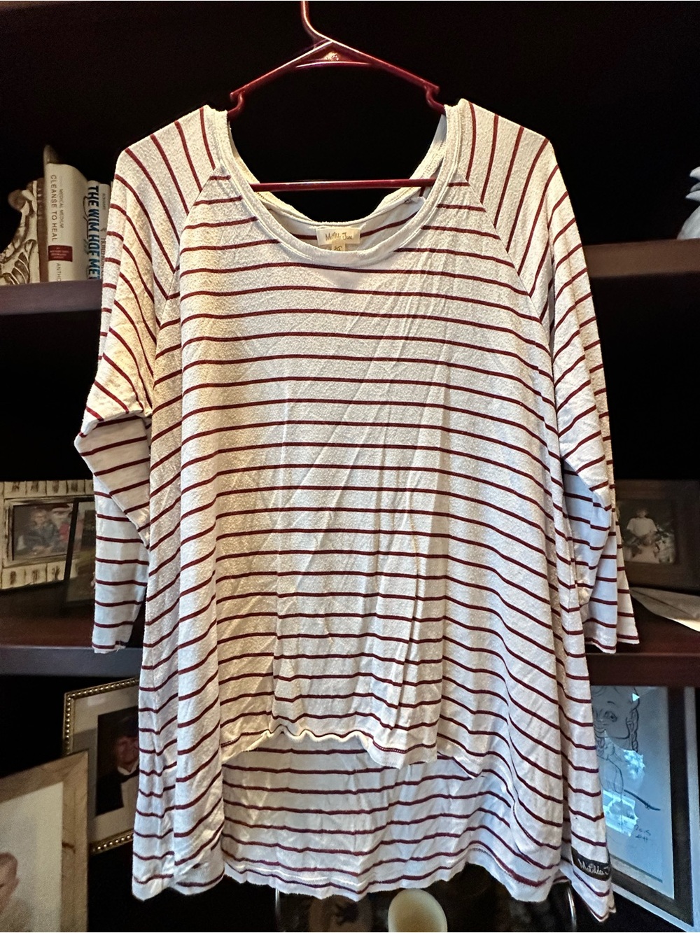Matilda Jane Cream Top with Burgundy Stripes